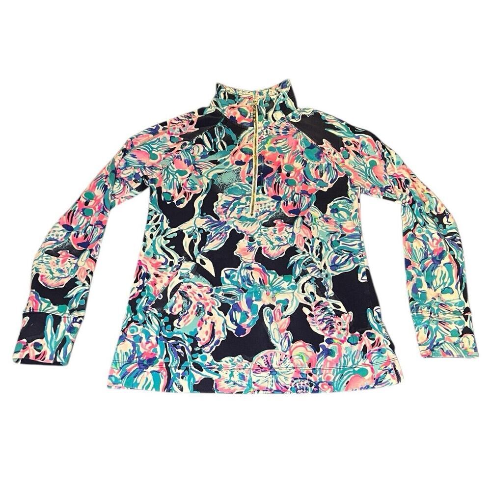 Lilly Pulitzer UPF‎ 50+ Skipper Popover Bright Navy Caught Up XXS Beach Floral